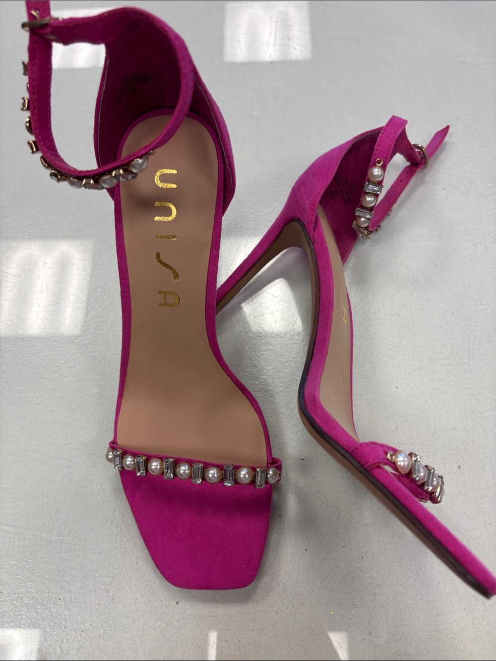 Unisa Hot Pink Pearl-Embellished Heels